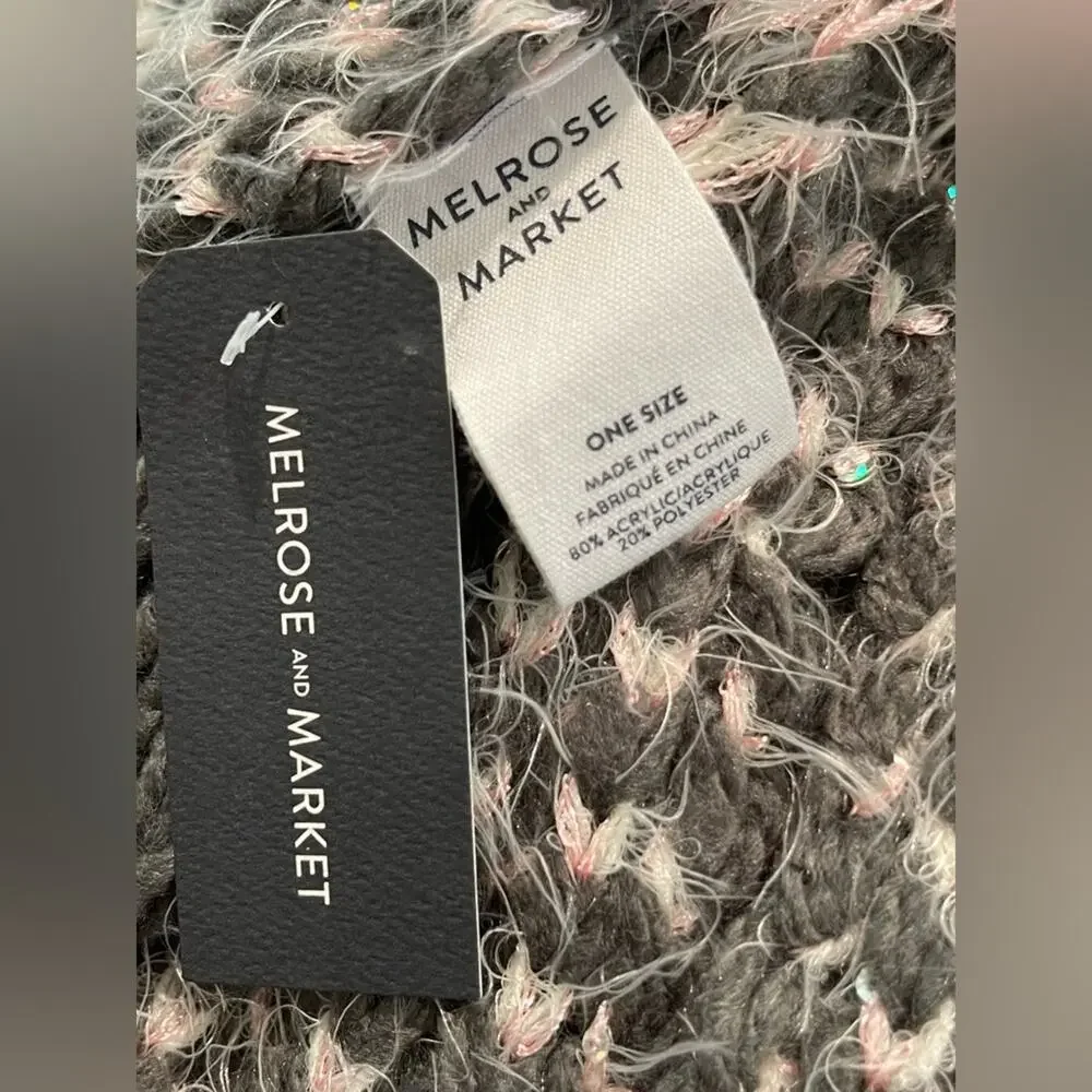 Melrose & Market Marled Gray/ Pink Chunky Garter Knit Infinity Loop Scarf OS